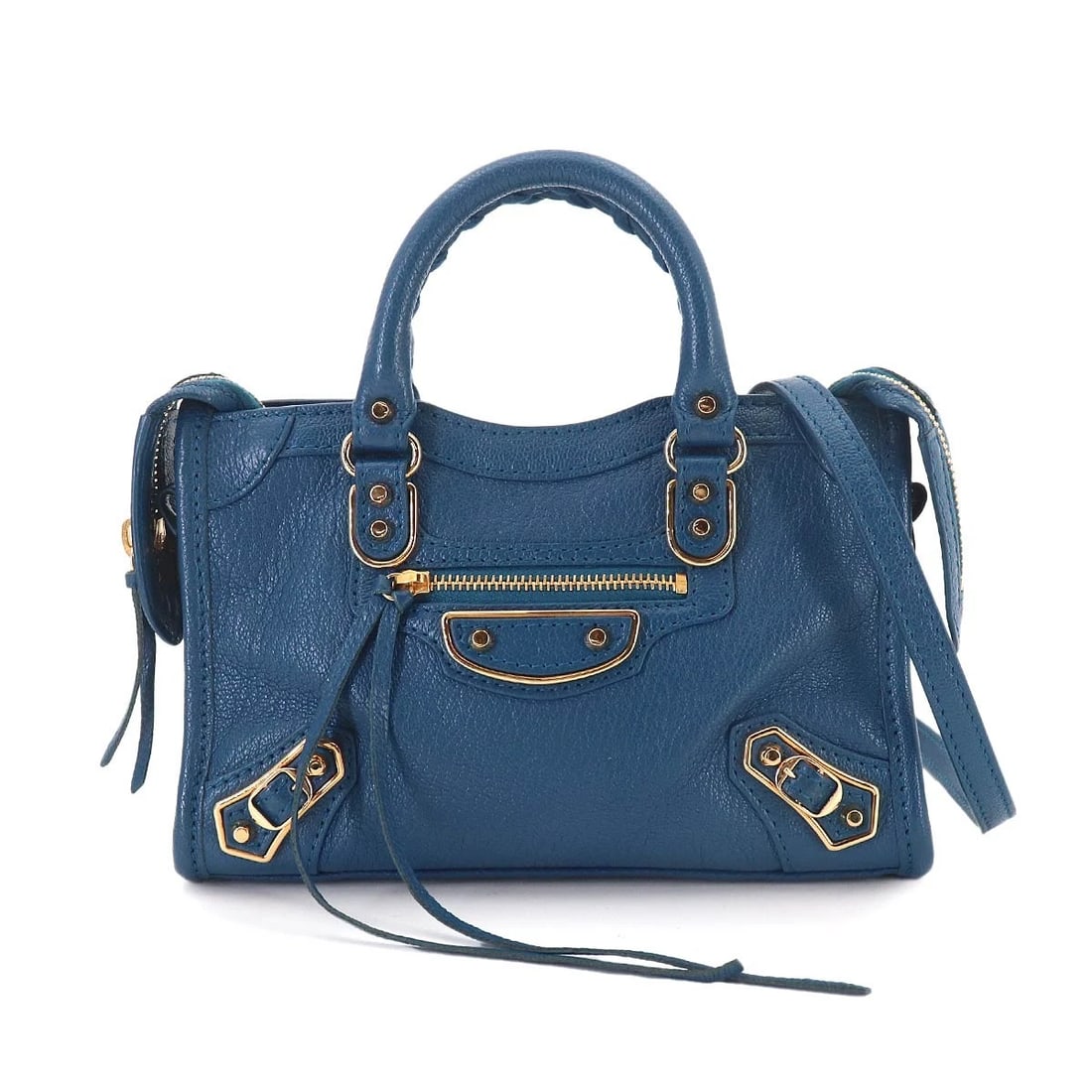 BALENCIAGA CLASSIC NANO CITY 2WAY HAND SHOULDER BAG: BALENCIAGA Classic Nano City 2way Hand Shoulder Bag Brand: BALENCIAGA Type/Style: Hand Bag / Shoulder Bag Material: Leather Color: Blue Size: W 7.87 inch, H 5.12 inch, D 2.36 inch Accessories: None