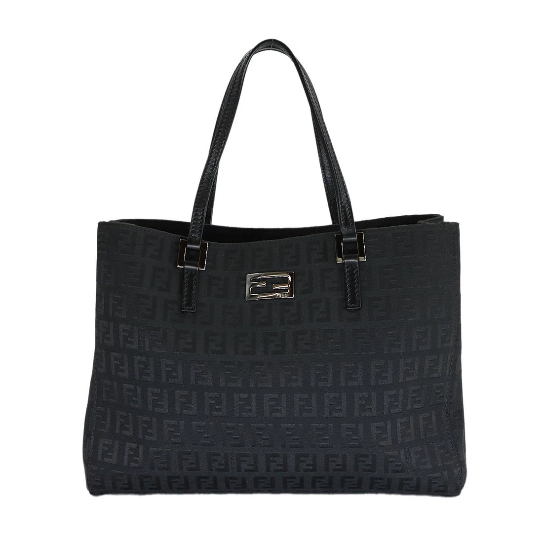 FENDI ZUCCHINO TOTE BAG CANVAS LEATHER BLACK: FENDI Zucchino Tote Bag Canvas Leather Black Brand: FENDI Type/Style: Tote Bag Material: Leather Color: Black Size: W 10.83 inch, H 7.87 inch, D 3.15 inch Accessories: None Accessories Notice: When