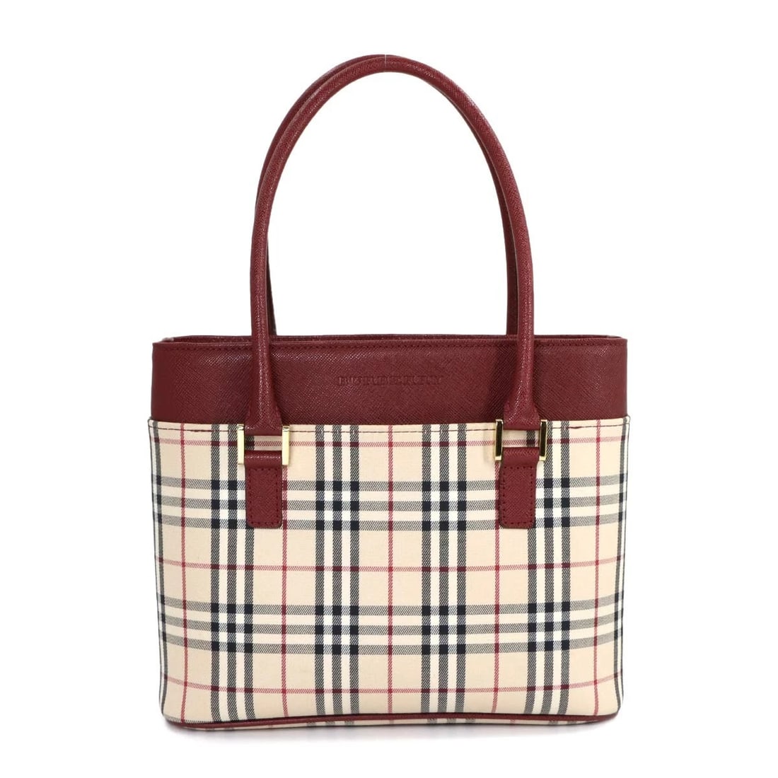BURBERRY HAND BAG CANVAS LEATHER BEIGE: BURBERRY Hand Bag Canvas Leather Beige Brand: BURBERRY Type/Style: Hand Bag Material: Canvas , Leather Color: Beige , Bordeaux Size: W 9.06 inch, H 7.48 inch, D 2.95 inch Accessories: None