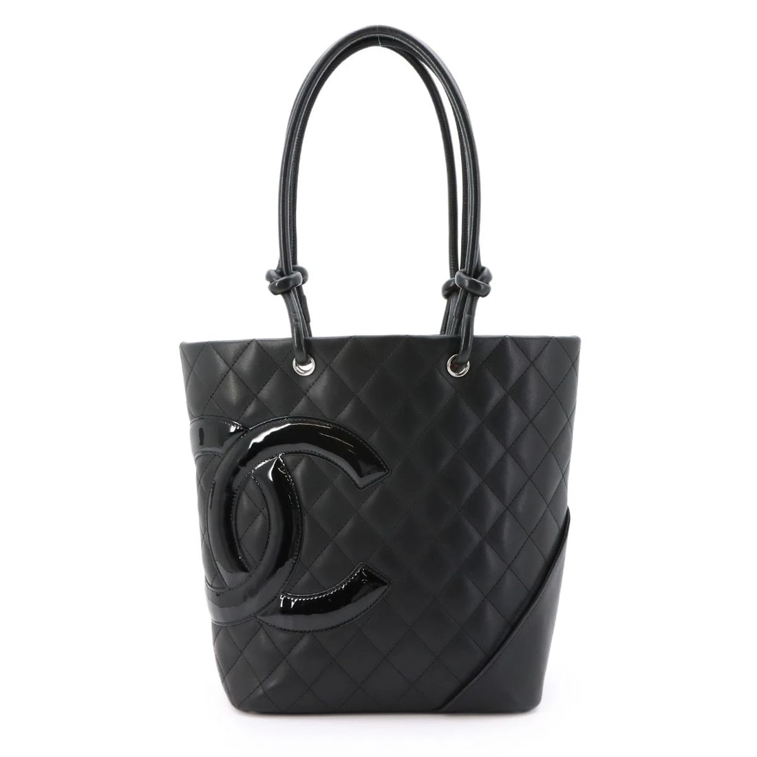 CHANEL CAMBON LINE MEDIUM TOTE BAG LEATHER ENAMEL BLACK: CHANEL Cambon Line Medium Tote Bag Leather Enamel Black Brand: CHANEL Type/Style: Tote Bag Material: Leather Color: Black Size: W 7.87 inch, H 9.25 inch, D 4.72 inch Accessories: None Acce