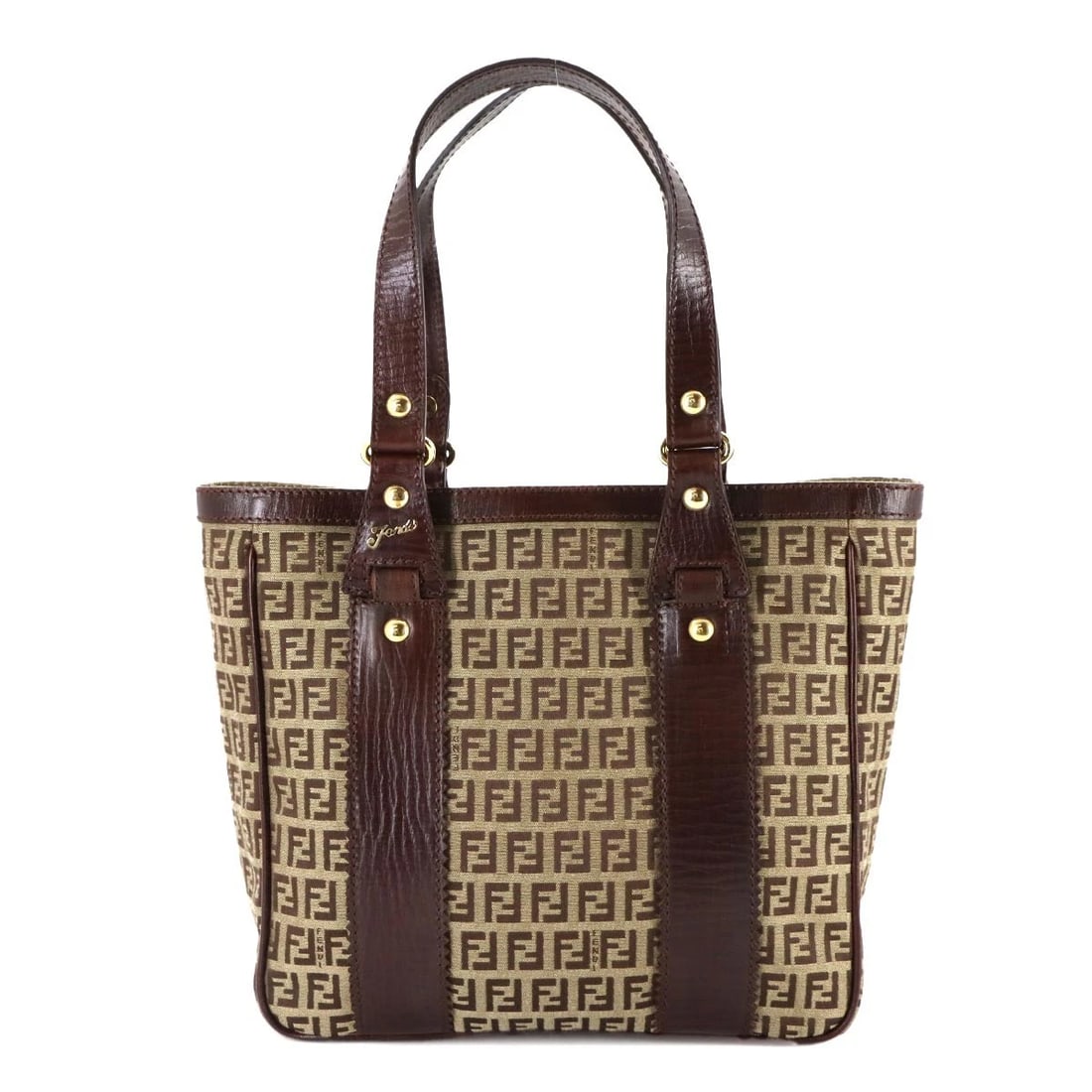 FENDI ZUCCHINO TOTE BAG CANVAS LEATHER BEIGE BROWN: FENDI Zucchino Tote Bag Canvas Leather Beige Brown Brand: FENDI Type/Style: Tote Bag Material: Canvas , Leather Color: Beige , Brown Size: W 10.24 inch, H 9.84 inch, D 3.74 inch Accessories: None