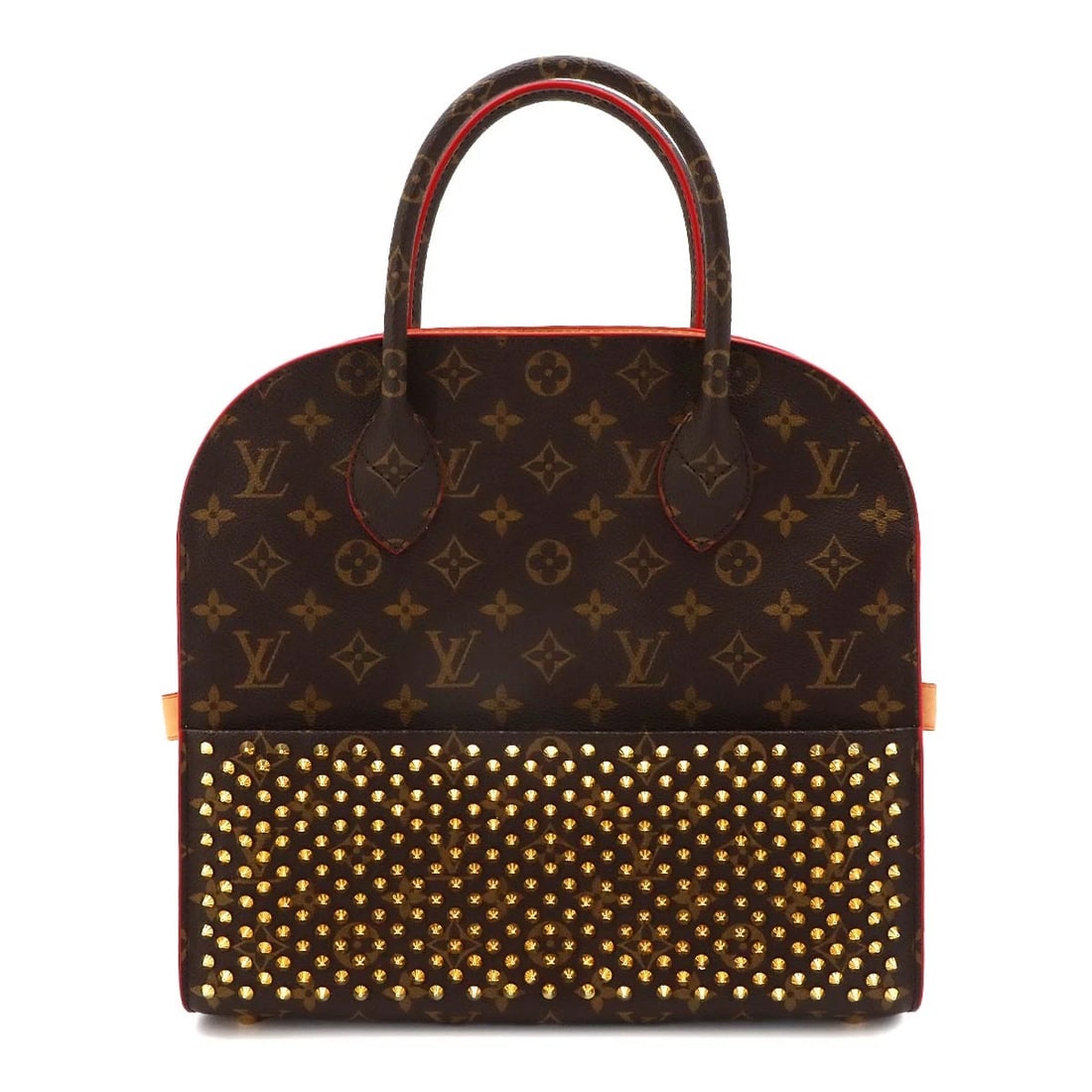 LOUIS VUITTON MONOGRAM CHRISTIAN LOUBOUTIN ICONOCLAST HAND BAG: LOUIS VUITTON Monogram Christian Louboutin Iconoclast Hand Bag Brand: LOUIS VUITTON Type/Style: Hand Bag Material: Monogram Canvas , Unborn Calf Color: Monogram , Red Size: W 12.20 inch, H 11.42 inch,