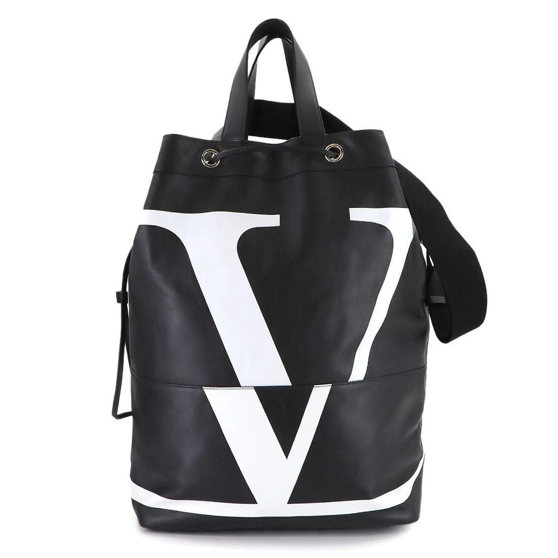 VALENTINO GARAVANI VLTN LOGOS TOTE SHOULDER BAG: VALENTINO GARAVANI VLTN Logos Tote Shoulder Bag Brand: VALENTINO GARAVANI Type/Style: Tote Bag / Shoulder Bag Material: Leather Color: Black , White Size: W 12.40 inch, H 18.31 inch, D 7.68 inch