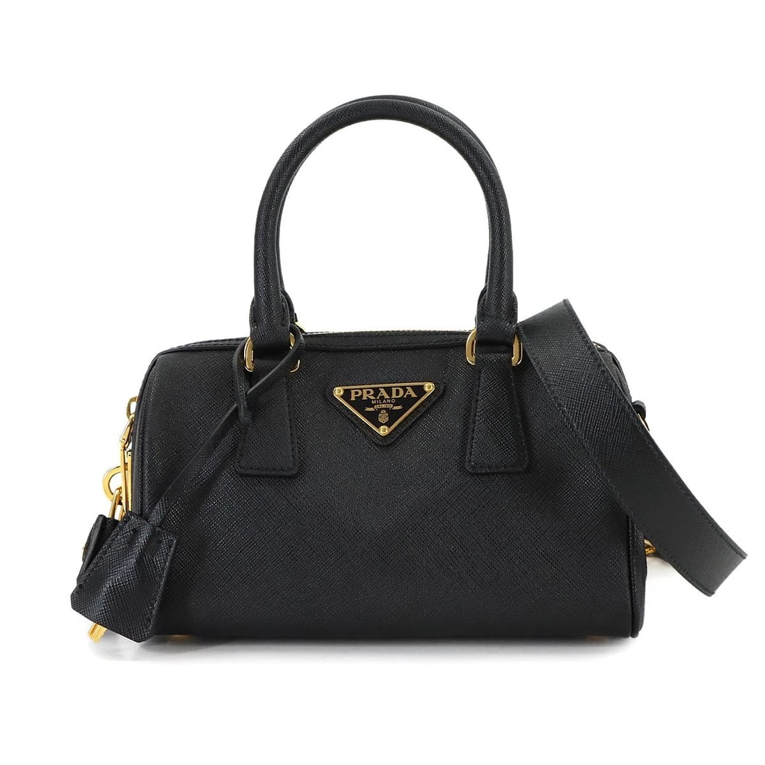 PRADA HAND SHOULDER BAG SAFFIANO LEATHER BLACK: PRADA Hand Shoulder Bag Saffiano leather Black Brand: PRADA Type/Style: Hand Bag / Shoulder Bag Material: Saffiano Leather Color: Black Size: W 7.87 inch, H 5.12 inch, D 4.53 inch Accessories: Non