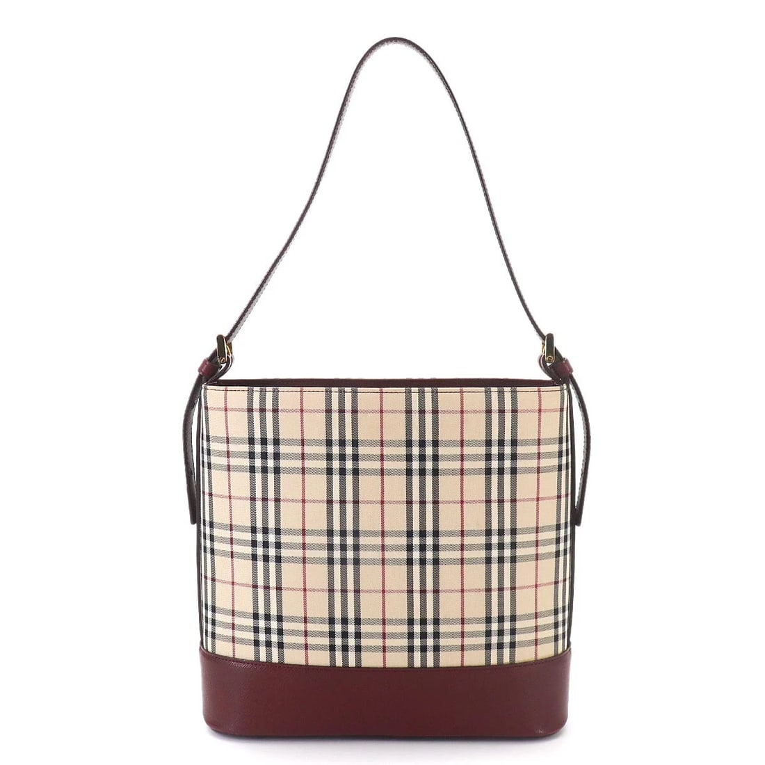 BURBERRY PLAID SHOULDER BAG CANVAS LEATHER BEIGE: BURBERRY Plaid Shoulder Bag Canvas Leather Beige Brand: BURBERRY Type/Style: Shoulder Bag Material: Canvas , Leather Color: Beige , Bordeaux Size: W 10.24 inch, H 9.65 inch, D 3.15 inch Accessorie