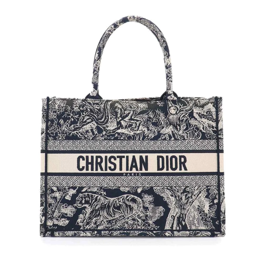 CHRISTIAN DIOR REVERSE TOILE DE JOUY BOOK TOTE MEDIUM BAG: Christian Dior Reverse Toile De Jouy Book Tote Medium Bag Brand: Christian Dior Type/Style: Tote Bag Material: Canvas Color: Navy Size: W 14.17 inch, H 10.63 inch, D 6.50 inch Accessories: None
