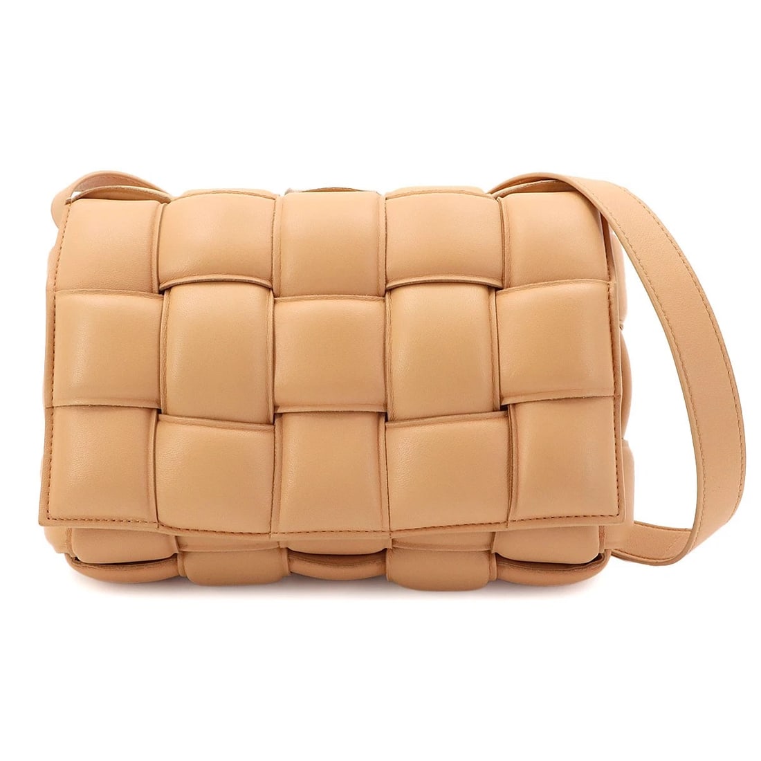 BOTTEGA VENETA INTRECCIATO PADDED CASSETTE SHOULDER BAG: BOTTEGA VENETA Intrecciato Padded Cassette Shoulder Bag Brand: BOTTEGA VENETA Type/Style: Shoulder Bag Material: Leather Color: beige Size: W 9.84 inch, H 6.69 inch, D 2.95 inch Accessories: None