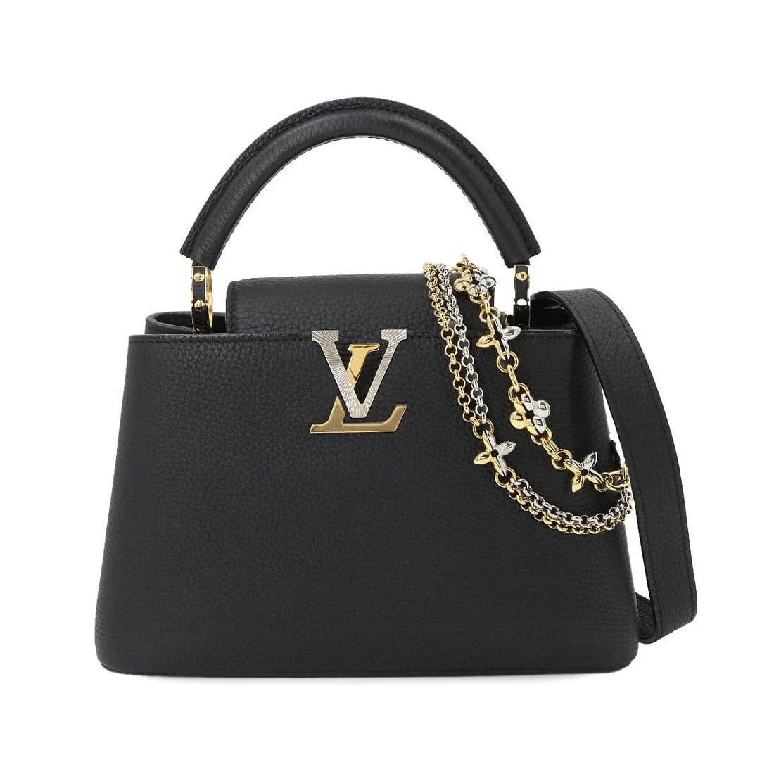 LOUIS VUITTON CAPUCINES BB HAND SHOULDER BAG: LOUIS VUITTON Capucines BB Hand Shoulder Bag Brand: LOUIS VUITTON Type/Style: Hand Bag / Shoulder Bag Material: Taurillon Leather Color: Black Size: W 10.43 inch, H 6.89 inch, D 3.54 inch Accessor