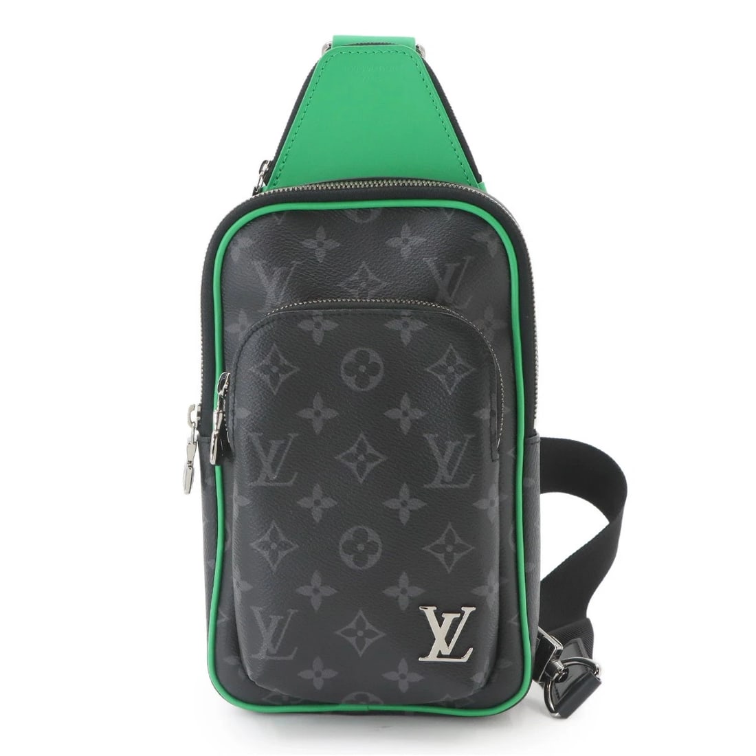 LOUIS VUITTON MONOGRAM ECLIPSE AVENUE SLING BAG PM: LOUIS VUITTON Monogram Eclipse Avenue Sling Bag PM Brand: LOUIS VUITTON Type/Style: Crossbody Bag Material: Monogram Eclipse Canvas , Leather Color: Monogram Eclipse , Green Size: W 6.10 inch, H 12.60
