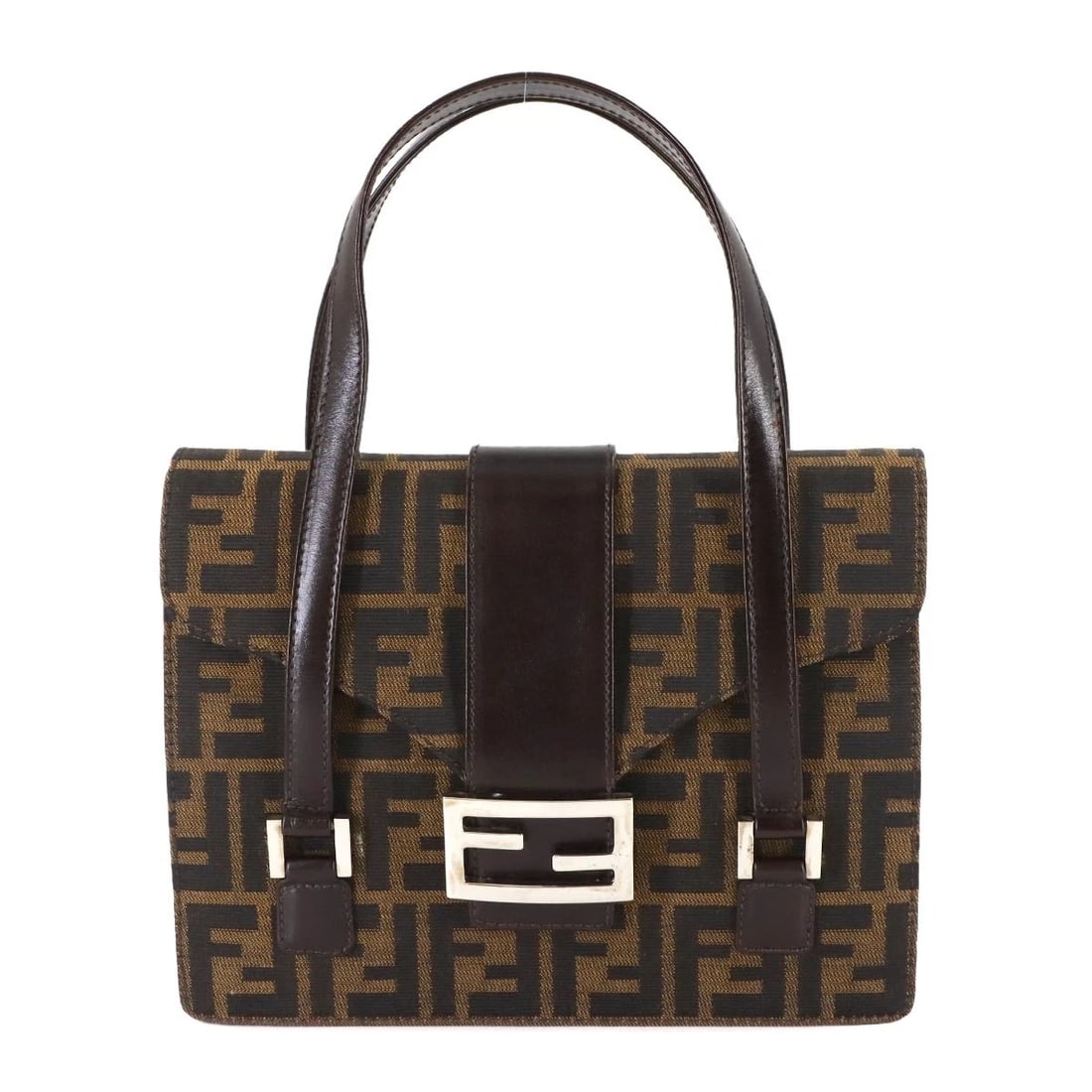FENDI ZUCCA HAND BAG CANVAS LEATHER BROWN BLACK: FENDI Zucca Hand Bag Canvas Leather Brown Black Brand: Fendi Type/Style: Hand Bag Material: Canvas , Leather Color: Brown , Black Size: W 9.45 inch, H 7.09 inch, D 2.76 inch Accessories: None