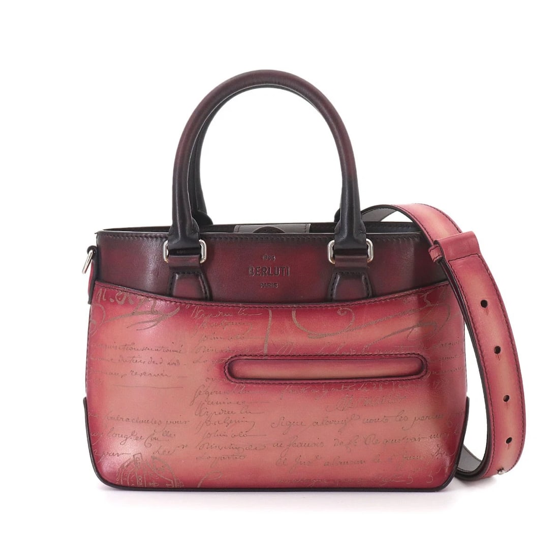 BERLUTI CALLIGRAPHY TOUJOURS GULLIVER GRADIENT TOTE SHOULDER BAG: Berluti Calligraphy Toujours Gulliver Gradient Tote Shoulder Bag Brand: Berluti Type/Style: Tote Bag / Shoulder Bag Material: Venezia Leather Color: Red Size: W 8.66 inch, H 6.50 inch, D 2.56 inch