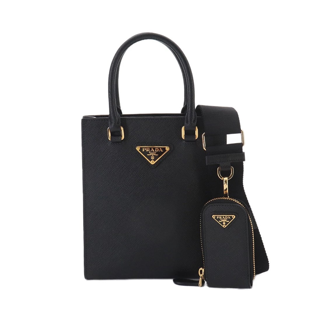 PRADA 2WAY HAND SHOULDER BAG SAFFIANO LEATHER: PRADA 2way Hand Shoulder Bag Saffiano Leather Brand: PRADA Type/Style: Hand Bag / Shoulder Bag Material: Saffiano Leather Color: Nero Size: W 6.69 inch, H 7.48 inch, D 2.36 inch Accessories: None