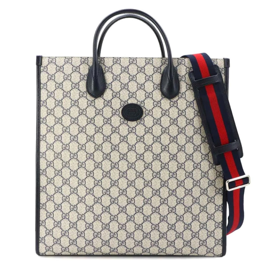GUCCI INTERLOCKING G TOTE SHOULDER BAG GG SUPREME: GUCCI Interlocking G Tote Shoulder Bag GG Supreme Brand: GUCCI Type/Style: Tote Bag / Shoulder Bag Material: GG Supreme Canvas , Leather Color: Navy , Beige Size: W 14.17 inch, H 14.96 inch, D 4.53 in