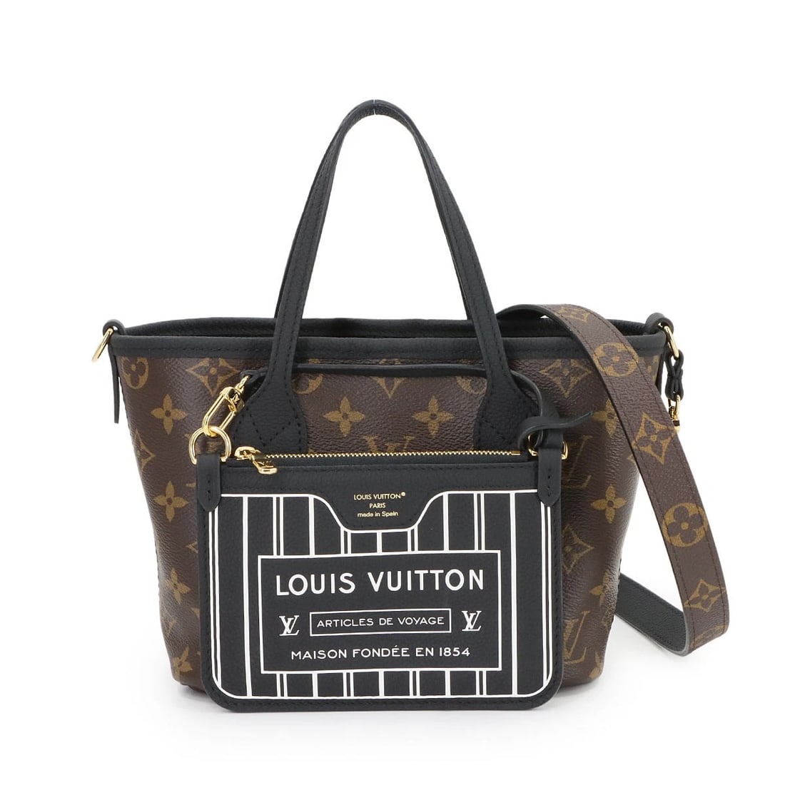 LOUIS VUITTON NEVERFULL INSIDE OUT BB HAND SHOULDER BAG: LOUIS VUITTON Neverfull Inside Out BB Hand Shoulder Bag Brand: LOUIS VUITTON Type/Style: Hand Bag / Shoulder Bag Material: Leather , Mongoram Canvas Color: Noir , Mongoram Size: W 7.48 inch, H 6.30 in