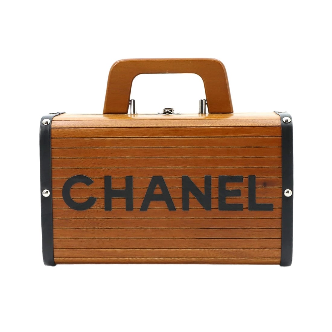 CHANEL WOOD VANITY HAND BAG LEATHER BROWN BLACK CC: CHANEL Wood Vanity Hand Bag Leather Brown Black CC Brand: CHANEL Type/Style: Hand Bag Material: Wood , Leather Color: Brown , Black Size: W 9.84 inch, H 6.10 inch, D 4.72 inch Accessories: None