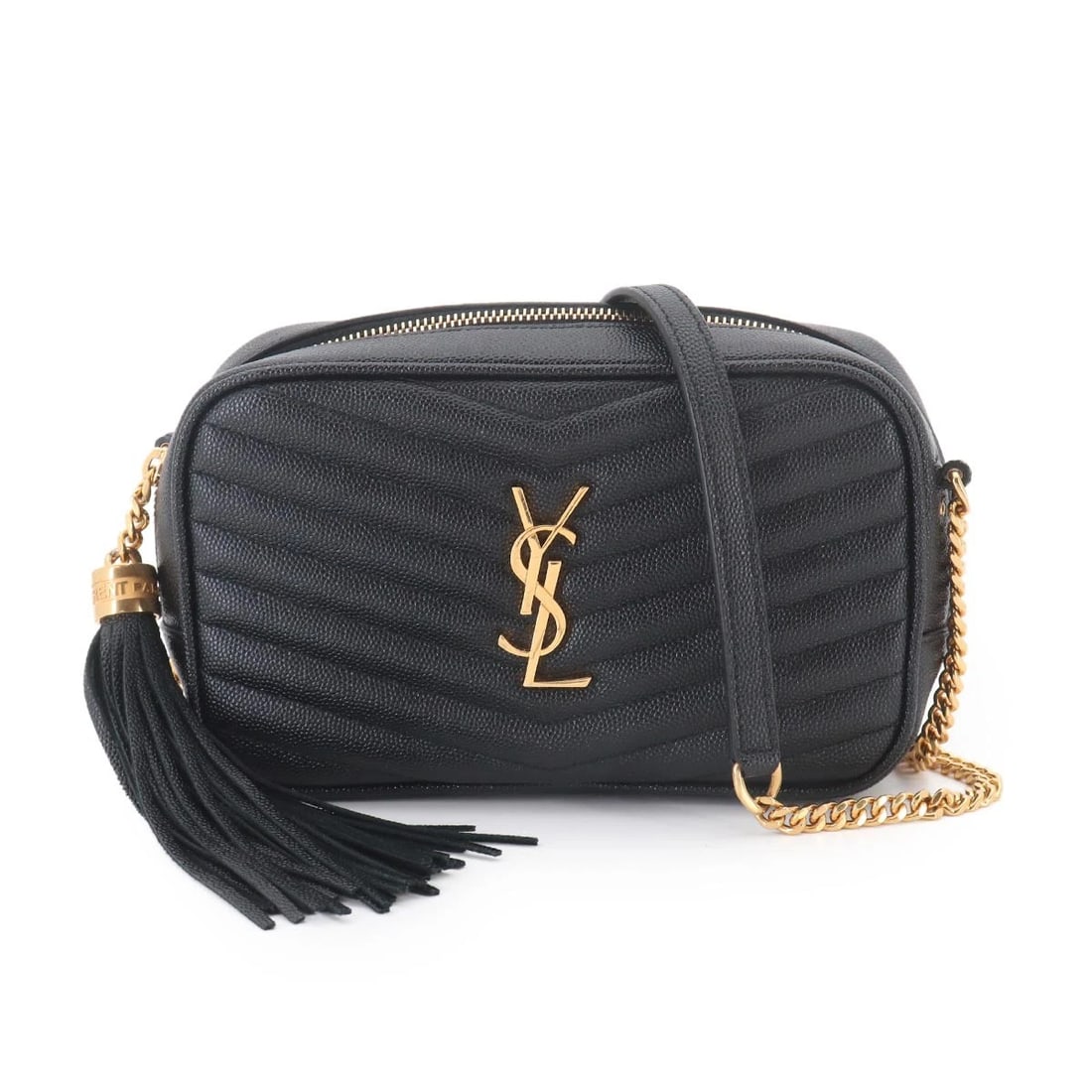 SAINT LAURENT LOU MINI CHAIN SHOULDER BAG LEATHER: SAINT LAURENT Lou Mini Chain Shoulder Bag Leather Brand: SAINT LAURENT Type/Style: Shoulder Bag Material: Leather Color: Black Size: W 7.28 inch, H 4.53 inch, D 1.97 inch Accessories: None