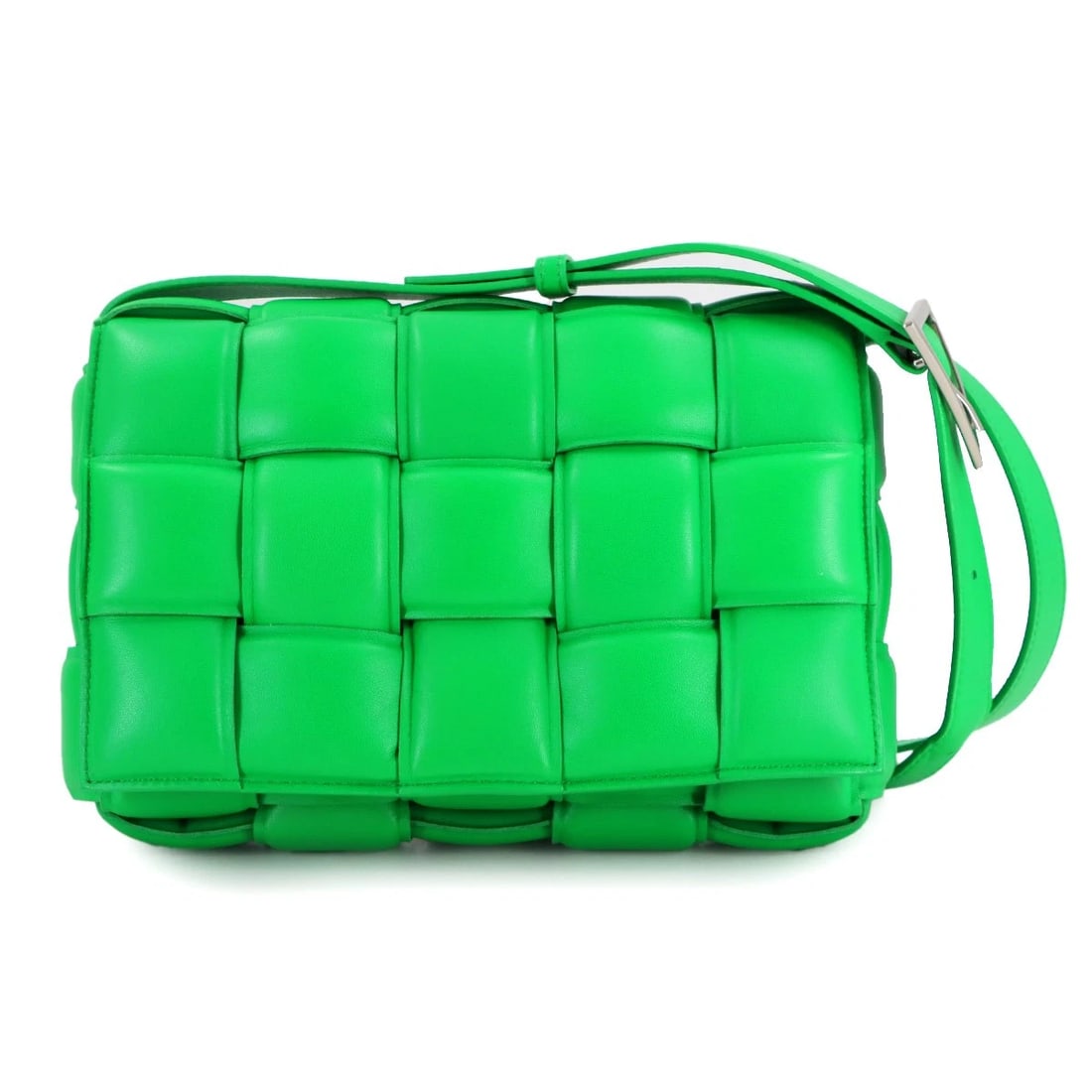 BOTTEGA VENETA INTRECCIATO PADDED CASSETTE SHOULDER BAG: BOTTEGA VENETA Intrecciato Padded Cassette Shoulder Bag Brand: BOTTEGA VENETA Type/Style: Shoulder Bag Material: Leather Color: Green Size: W 9.45 inch, H 6.50 inch, D 2.76 inch Accessories: None