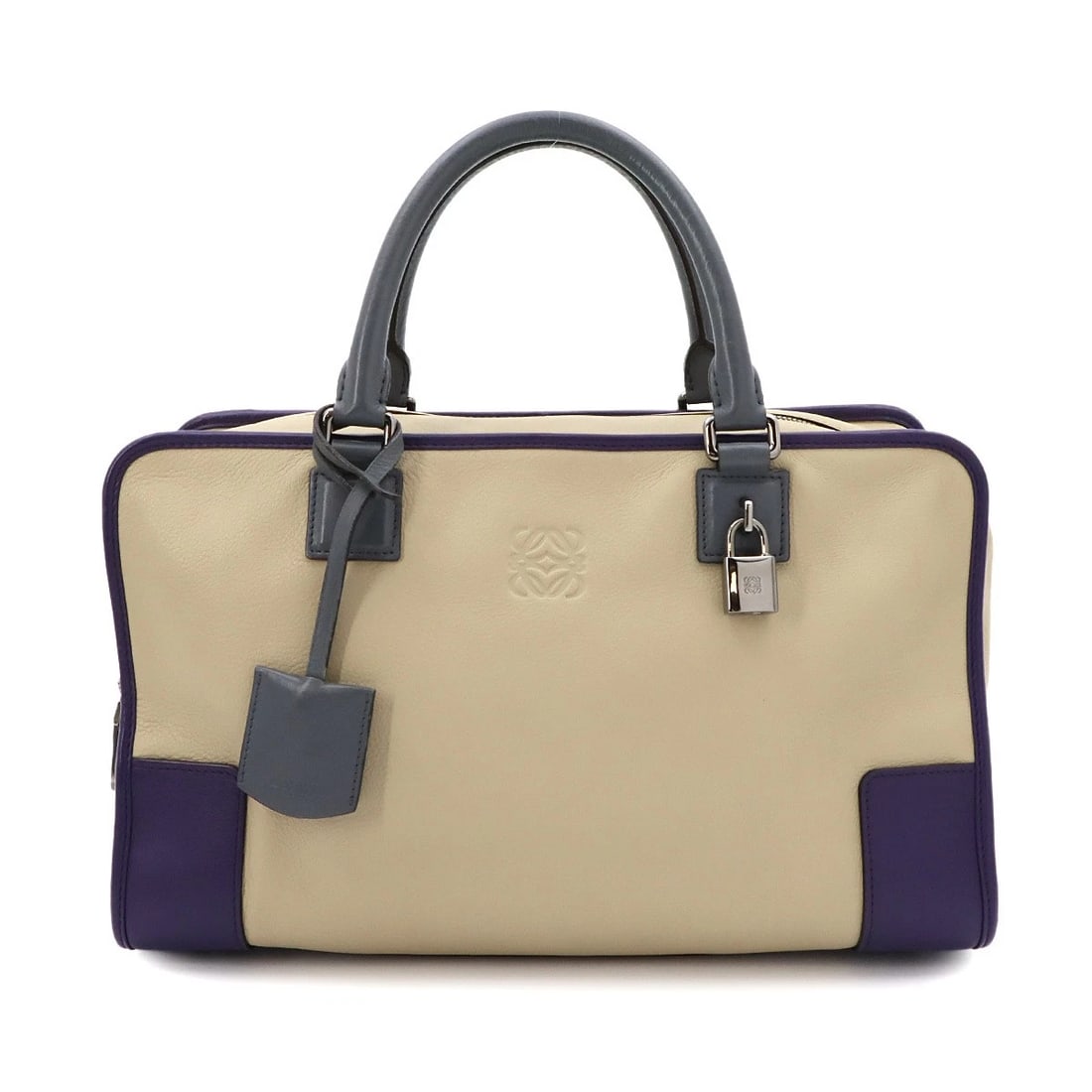 LOEWE 36 HAND BAG LEATHER BEIGE PURPLE: LOEWE 36 Hand Bag Leather Beige Purple Brand: LOEWE Type/Style: Hand Bag Material: Leather Color: Beige , Purple , Gray Size: W 14.17 inch, H 8.66 inch, D 6.10 inch Accessories: None Acces