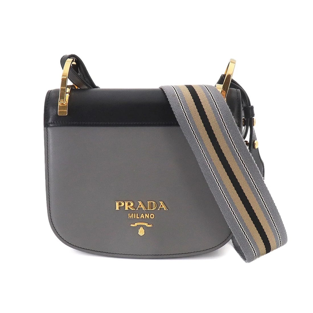 PRADA PRADA PIONNIERE SHOULDER BAG LEATHER GRAY BLACK: PRADA Prada Pionniere Shoulder Bag Leather Gray Black Brand: PRADA Type/Style: Shoulder Bag Material: Leather Color: Gray , Black Size: W 7.87 inch, H 6.30 inch, D 2.76 inch Accessories: None