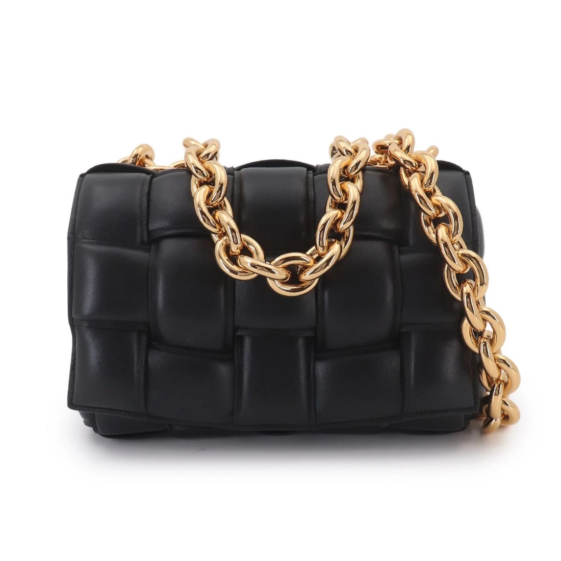 BOTTEGA VENETA INTRECCIATO CHAIN CASSETTE HAND SHOULDER BAG: BOTTEGA VENETA Intrecciato Chain Cassette Hand Shoulder Bag Brand: BOTTEGA VENETA Type/Style: Shoulder Bag Material: Leather Color: Black Size: W 10.04 inch, H 6.50 inch, D 3.15 inch Accessories: