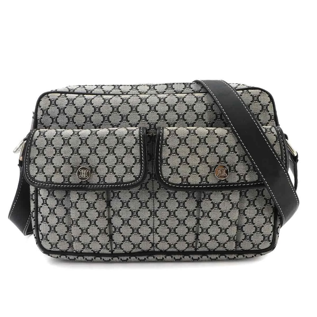 CELINE MACADAM SHOULDER BAG CANVAS LEATHER: CELINE Macadam Shoulder Bag Canvas Leather Brand: CELINE Type/Style: Shoulder Bag Material: Canvas , Leather Color: Gray , Black Size: W 9.06 inch, H 6.69 inch, D 2.17 inch Accessories: None <