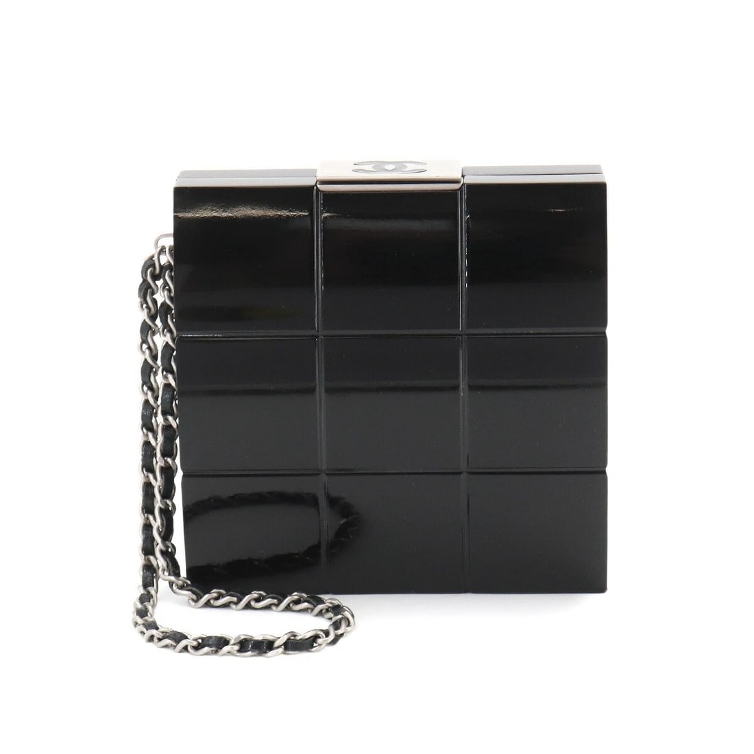 CHANEL CHOCOLATE BAR CLUTCH BAG PLASTIC LEATHER BLACK: CHANEL Chocolate bar Clutch Bag Plastic Leather Black Brand: CHANEL Type/Style: Clutch Bag Material: Plastic , Leather Color: Black Size: W 4.33 inch, H 4.33 inch, D 1.77 inch Accessories: None