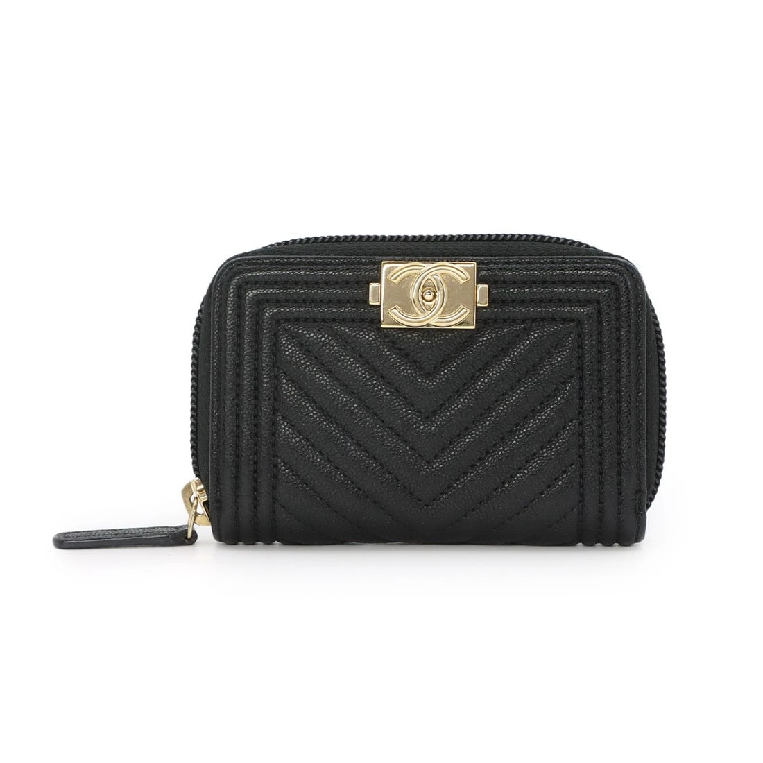 CHANEL BOY CHANEL ZIPPED COIN PURSE LEATHER BLACK (1 of 4)