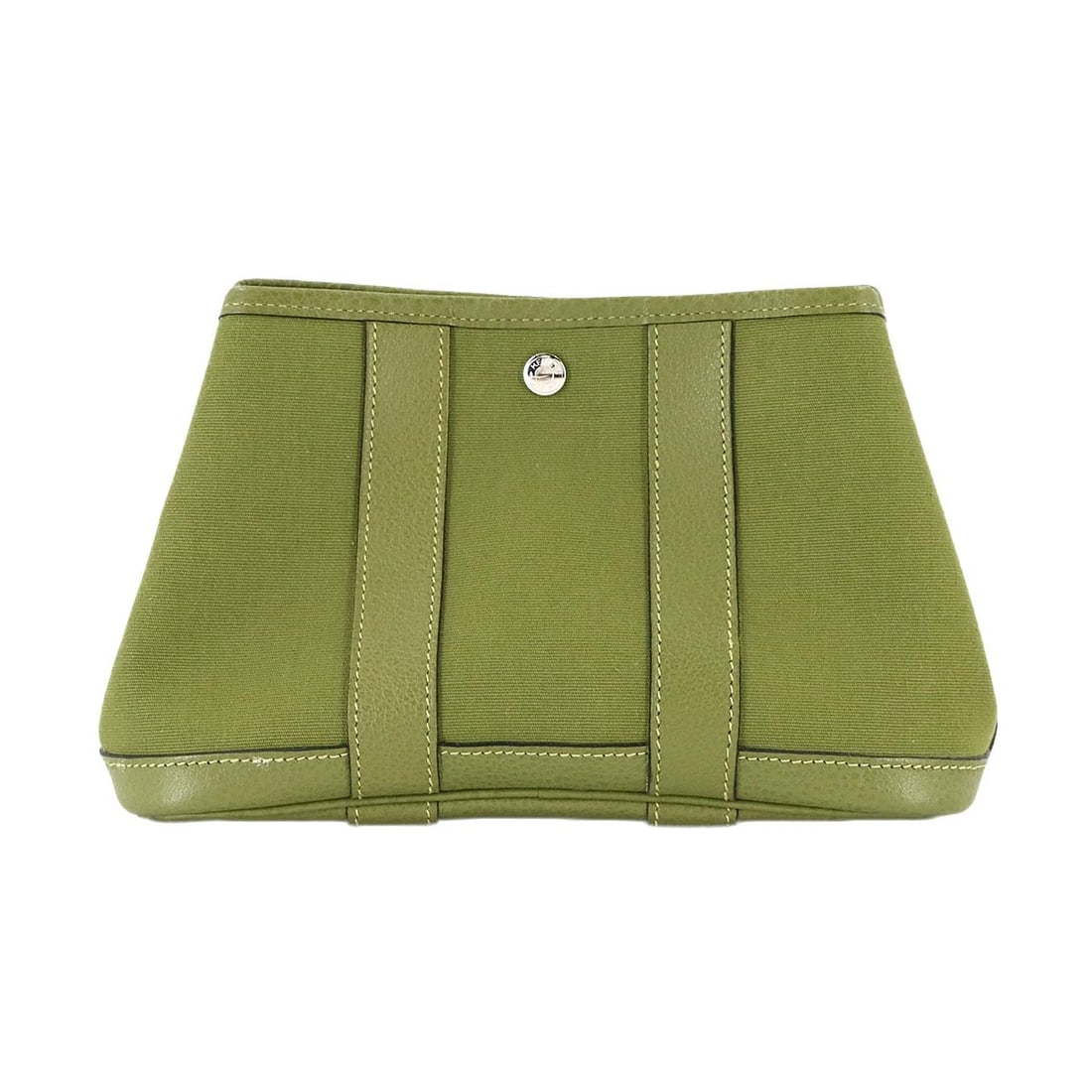 HERMES GARDEN PARTY TTPM POUCH TOILE OFFICIER: HERMES Garden Party TTPM Pouch Toile Officier Brand: HERMES Type/Style: Pouch Material: Toile Officier , Leather Color: Anis green Size: W 8.46 inch, H 5.51 inch, D 3.54 inch Accessories: None