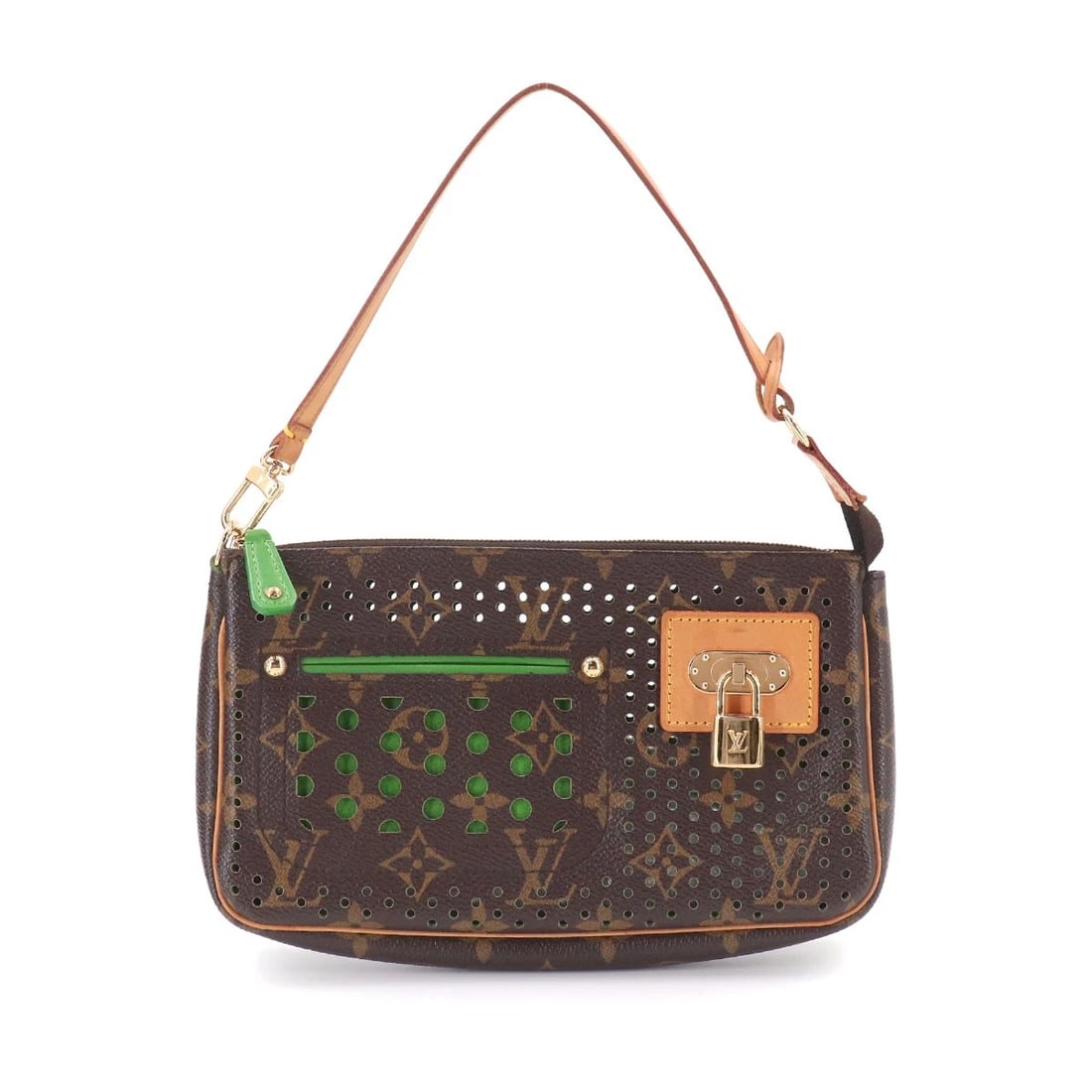 LOUIS VUITTON MONOGRAM POCHETTE ACCESSORIES HAND BAG: LOUIS VUITTON Monogram Pochette Accessories Hand Bag Brand: LOUIS VUITTON Type/Style: Hand Bag Material: Monogram Perfo Canvas Color: Monogram , Vert Size: W 8.27 inch, H 4.92 inch, D 1.57 inch Ac