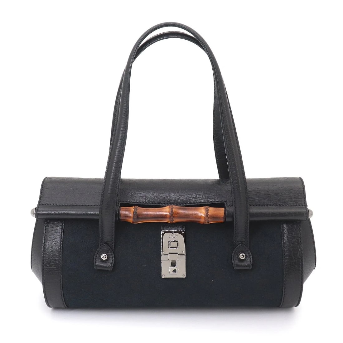 GUCCI BAMBOO HAND BAG GG CANVAS LEATHER BLACK: GUCCI Bamboo Hand Bag GG Canvas Leather Black Brand: GUCCI Type/Style: Hand Bag Material: GG Canvas , Leather , Bamboo Color: Black Size: W 12.60 inch, H 7.09 inch, D 5.91 inch Accessories: None <