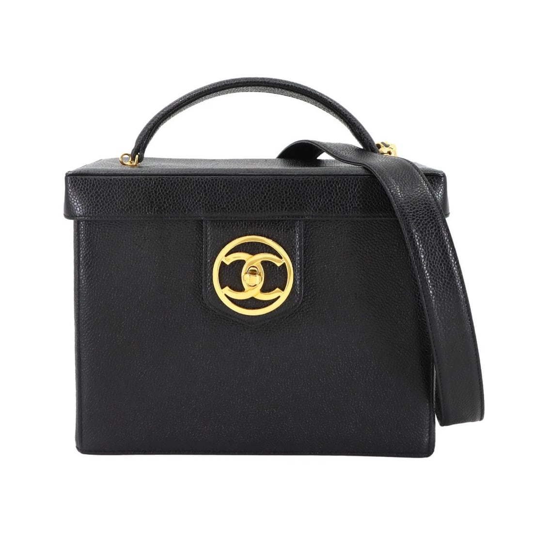 CHANEL CAVIER SKIN VANITY 2WAY HAND BAG LEATHER: CHANEL Cavier Skin Vanity 2way Hand Bag Leather Brand: CHANEL Type/Style: Hand Bag / Shoulder Bag Material: Leather Color: Black Size: W 9.06 inch, H 7.09 inch, D 5.31 inch Accessories: None <