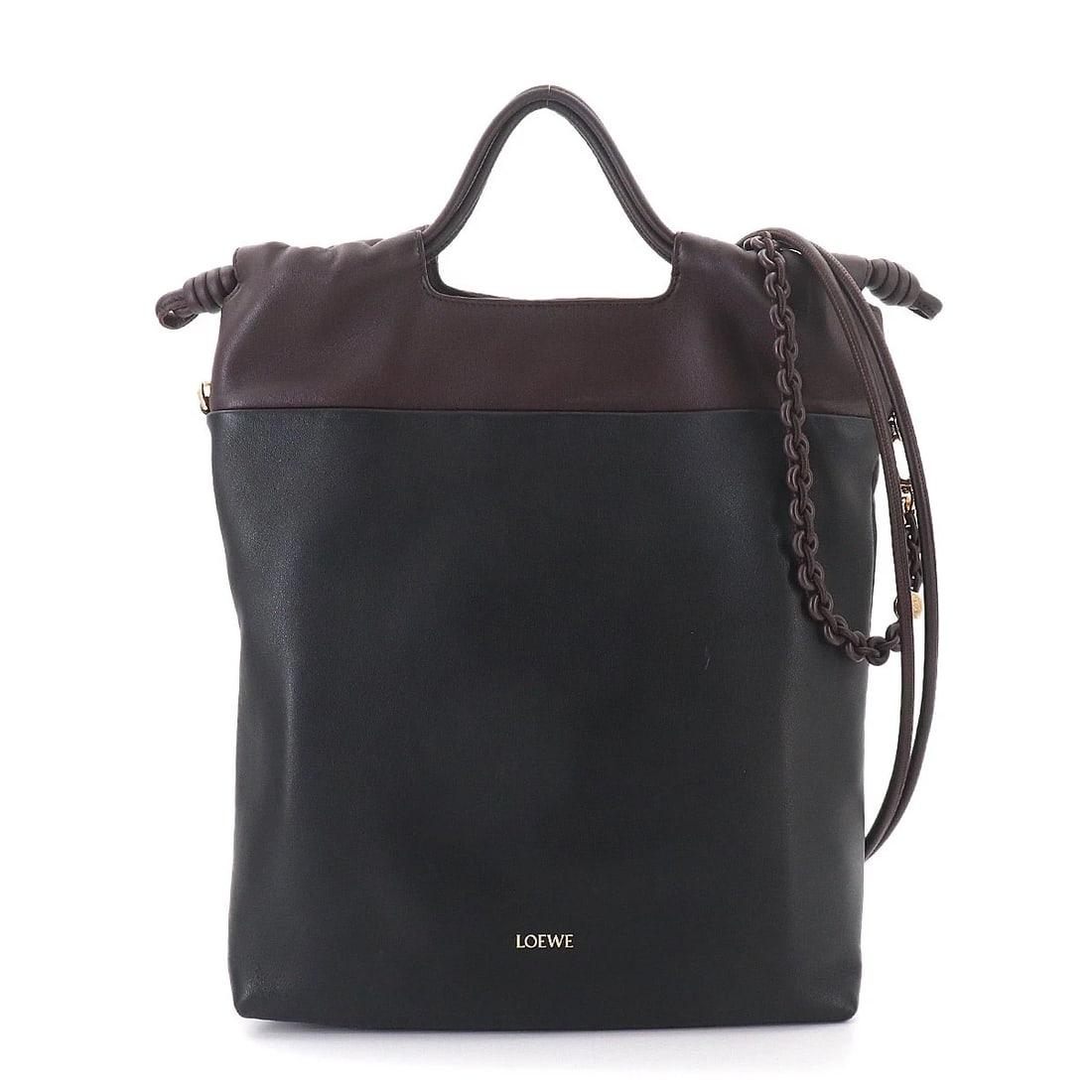 LOEWE FLAMENCO PURSE TOTE SHOULDER BAG LEATHER: LOEWE Flamenco Purse Tote Shoulder Bag Leather Brand: LOEWE Type/Style: Tote Bag / Shoulder Bag Material: Leather Color: Balck , Dark Chestnut Size: W 11.42 inch, H 14.76 inch, D 3.94 inch Accesso