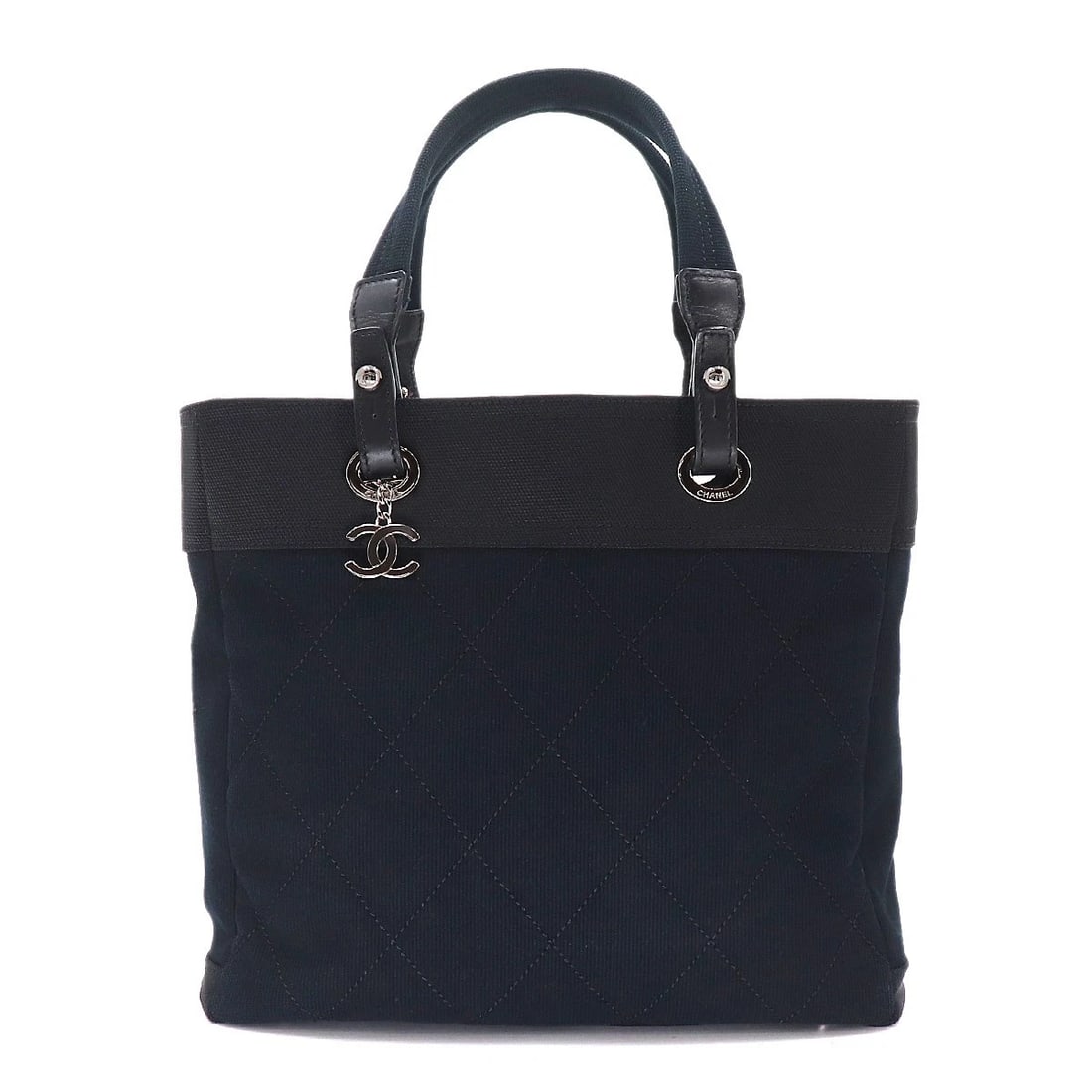 CHANEL PARIS BIARRITZ MM TOTE BAG CANVAS NYLON LEATHER: CHANEL Paris Biarritz MM Tote Bag Canvas Nylon Leather Brand: CHANEL Type/Style: Tote Bag Material: Canvas , Nylon , Leather Color: Black Size: W 13.39 inch, H 12.01 inch, D 5.12 inch Accessories: