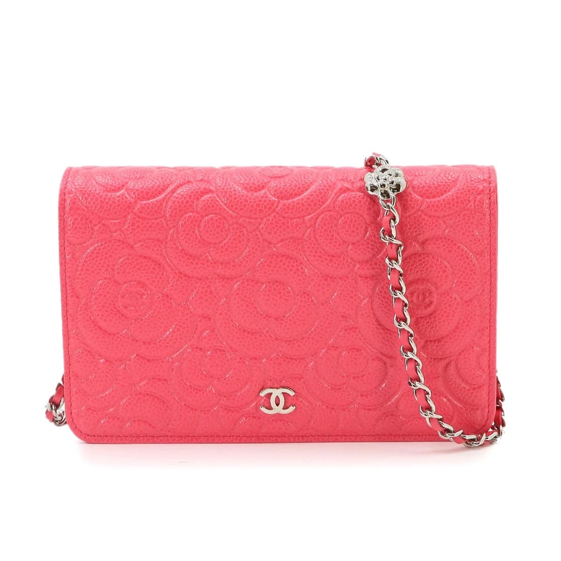 CHANEL CAMELLIA CHAIN WALLET LEATHER PINK: CHANEL Camellia Chain Wallet Leather Pink Brand: CHANEL Type/Style: Chain Wallet Material: Leather Color: Pink Size: W 7.48 inch, H 4.53 inch, D 1.57 inch Accessories: None Accessories Not