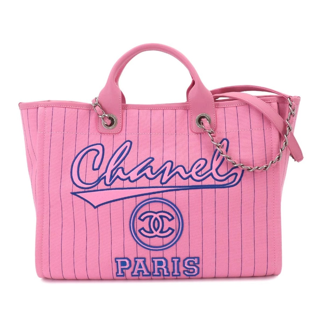 CHANEL DEAUVILLE GM TOTE CHAIN SHOULDER BAG PINK BLUE: CHANEL Deauville GM Tote Chain Shoulder Bag Pink Blue Brand: CHANEL Type/Style: Tote Bag / Shoulder Bag Material: Canvas , Leather Color: Pink , Blue Size: W 14.96 inch, H 11.02 inch, D 7.48 inch