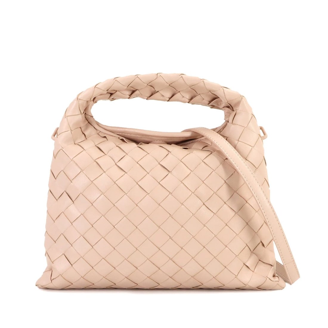 BOTTEGA VENETA INTRECCIATO MINI HOP HAND SHOULDER BAG: BOTTEGA VENETA Intrecciato Mini Hop Hand Shoulder Bag Brand: BOTTEGA VENETA Type/Style: Hand Bag / Shoulder Bag Material: Leather Color: Pink Size: W 10.24 inch, H 6.30 inch, D 1.57 inch Accessori