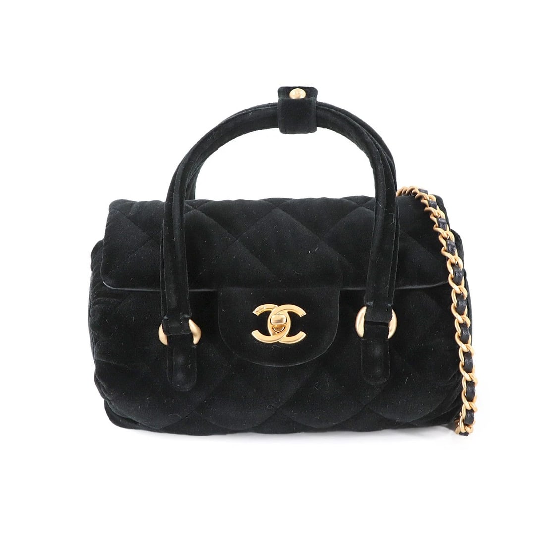 CHANEL MATELASSE HAND CHAIN SHOULDER BAG: CHANEL Matelasse Hand Chain Shoulder Bag Brand: CHANEL Type/Style: Shoulder Bag / Hand Bag Material: Velvet , Leather Color: Black Size: W 6.69 inch, H 4.33 inch, D 3.94 inch Accessories: None