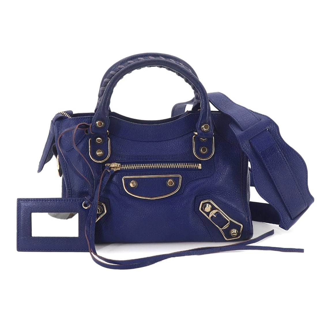 BALENCIAGA CLASSIC CITY MINI 2WAY HAND SHOULDER BAG: BALENCIAGA Classic City Mini 2way Hand Shoulder Bag Brand: BALENCIAGA Type/Style: Hand Bag / Shoulder Bag Material: Leather Color: Blue Size: W 9.45 inch, H 6.30 inch, D 3.54 inch Accessories: Non