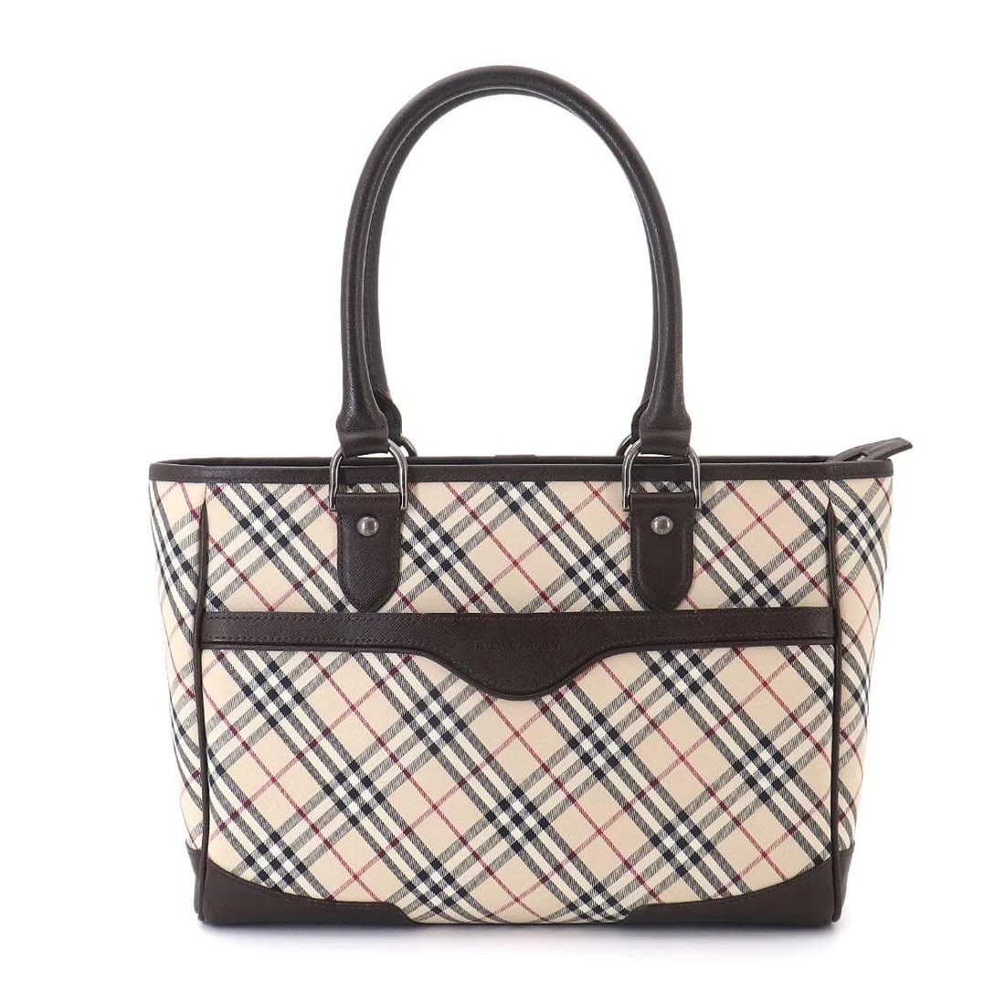 BURBERRY PLAID TOTE BAG CANVAS LEATHER BEIGE BROWN PURSE (1 of 5)