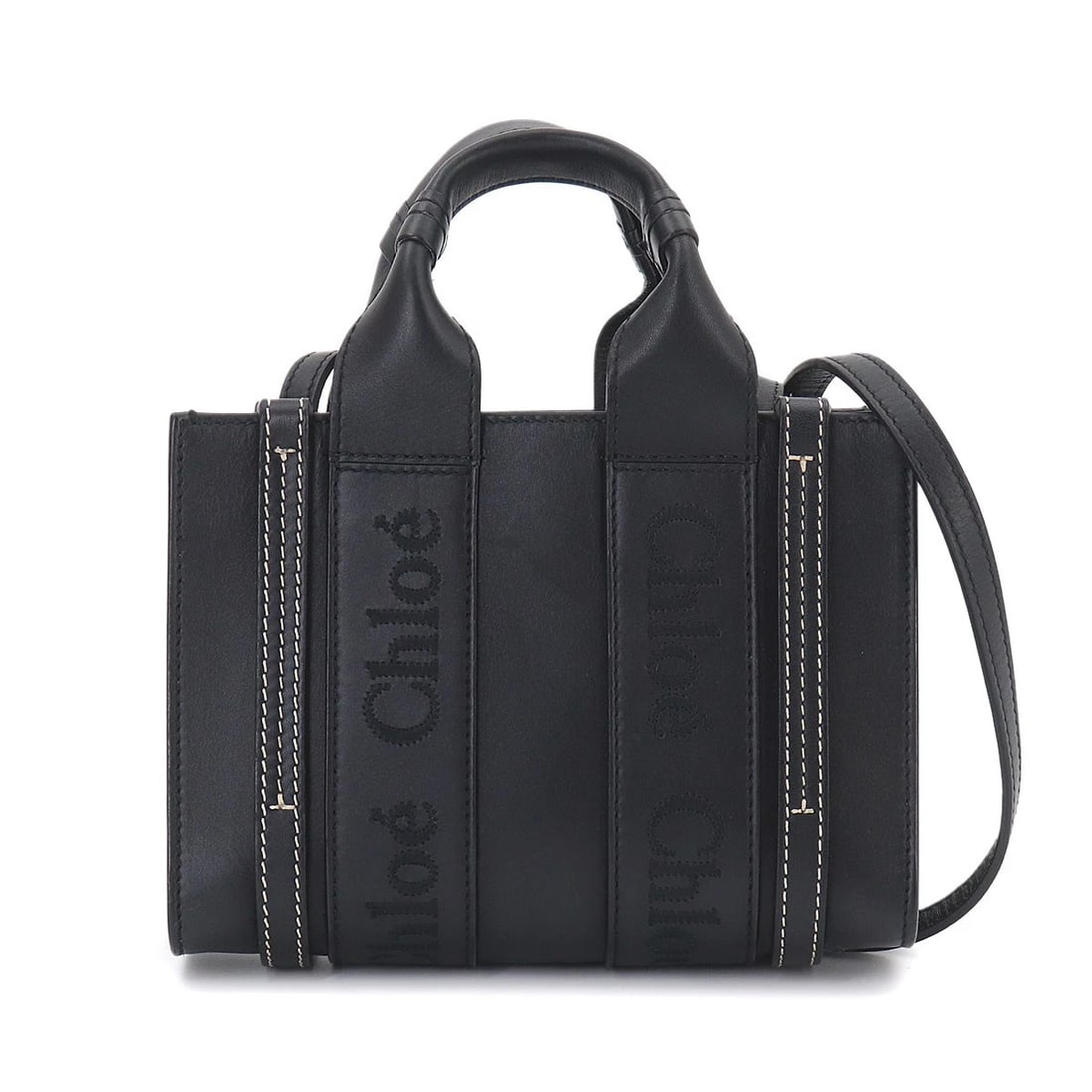 CHLOE WOODY MINI TOTE SHOULDER BAG LEATHER BLACK: Chloe Woody Mini Tote Shoulder Bag Leather Black Brand: Chloe Type/Style: Tote Bag / Shoulder Bag Material: Leather Color: Black Size: W 7.87 inch, H 5.51 inch, D 2.76 inch Accessories: None <