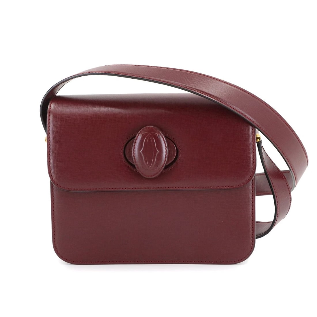 CARTIER MUST LINE SHOULDER BAG LEATHER BORDEAUX: Cartier Must Line Shoulder Bag Leather Bordeaux Brand: Cartier Type/Style: Shoulder Bag Material: Leather Color: Bordeaux Size: W 7.87 inch, H 6.50 inch, D 2.76 inch Accessories: None Acce