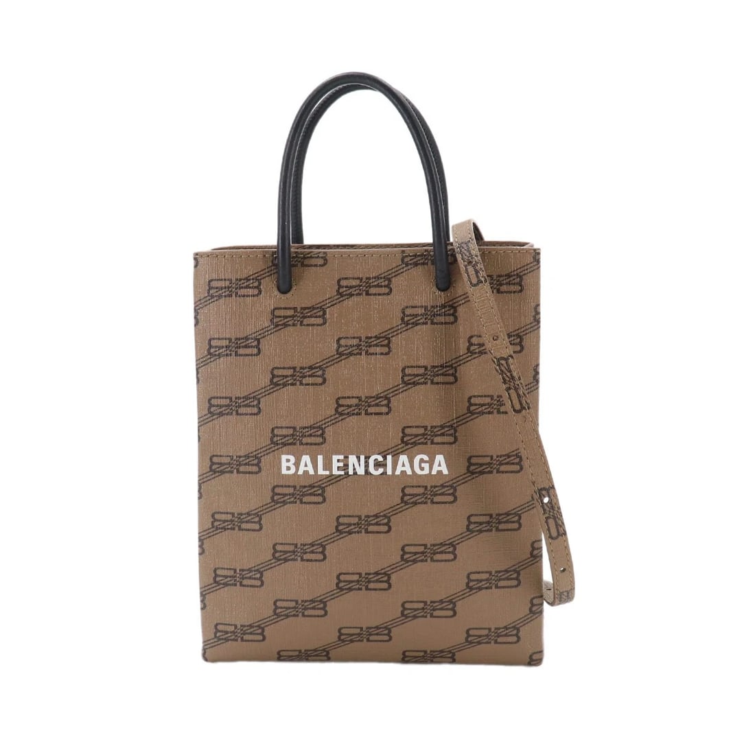 BALENCIAGA BB MONOGRAM LARGE SHOPPING BAG: BALENCIAGA BB Monogram Large Shopping Bag Brand: BALENCIAGA Type/Style: Shoulder Bag / Hand Bag Material: PVC , Leather Color: Brown Size: W 6.69 inch, H 8.27 inch, D 2.17 inch Accessories: None <