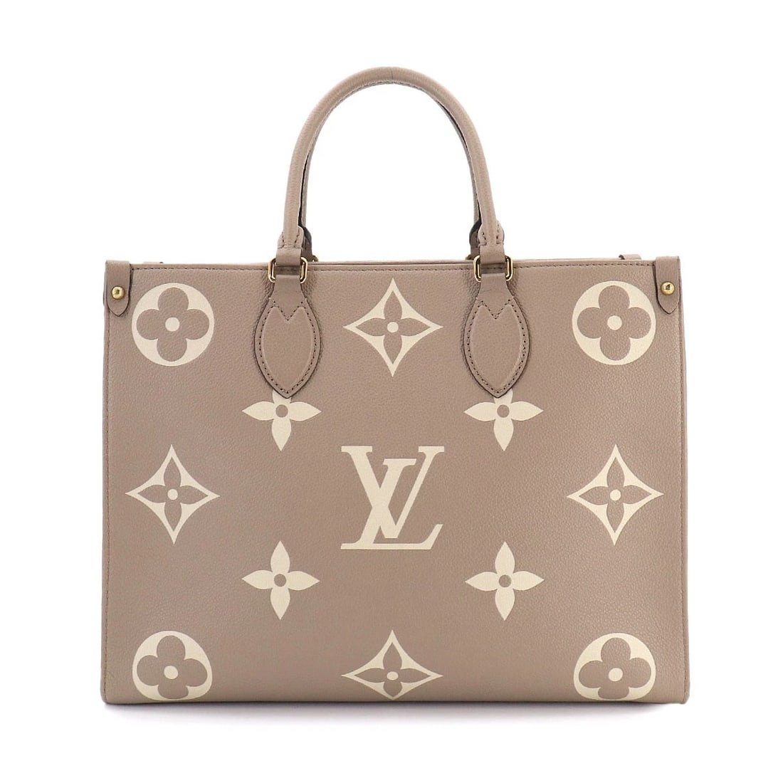 LOUIS VUITTON BICOLOR MONOGRAM EMPREINTE ONTHEGO MM TOTE BAG: LOUIS VUITTON Bicolor Monogram Empreinte Onthego MM Tote Bag Brand: LOUIS VUITTON Type/Style: Tote Bag / Shoulder Bag Material: Bicolor Monogram Empreinte Leather Color: Tourterelle , Creme Size: W 13