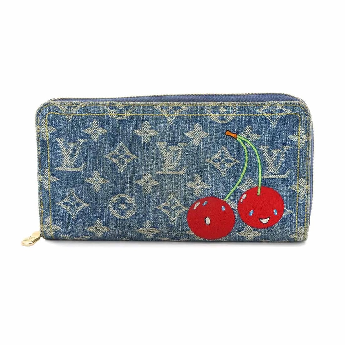 LOUIS VUITTON LVXTM ZIPPY WALLET MONOGRAM CHERRY DENIM BLUE: LOUIS VUITTON LVxTM Zippy Wallet Monogram Cherry Denim Blue Brand: LOUIS VUITTON Type/Style: Long Wallet Material: Monogram Cherry Denim Color: Denim Blue Size: W 7.68 inch, H 4.13 inch, D 0.98 inch