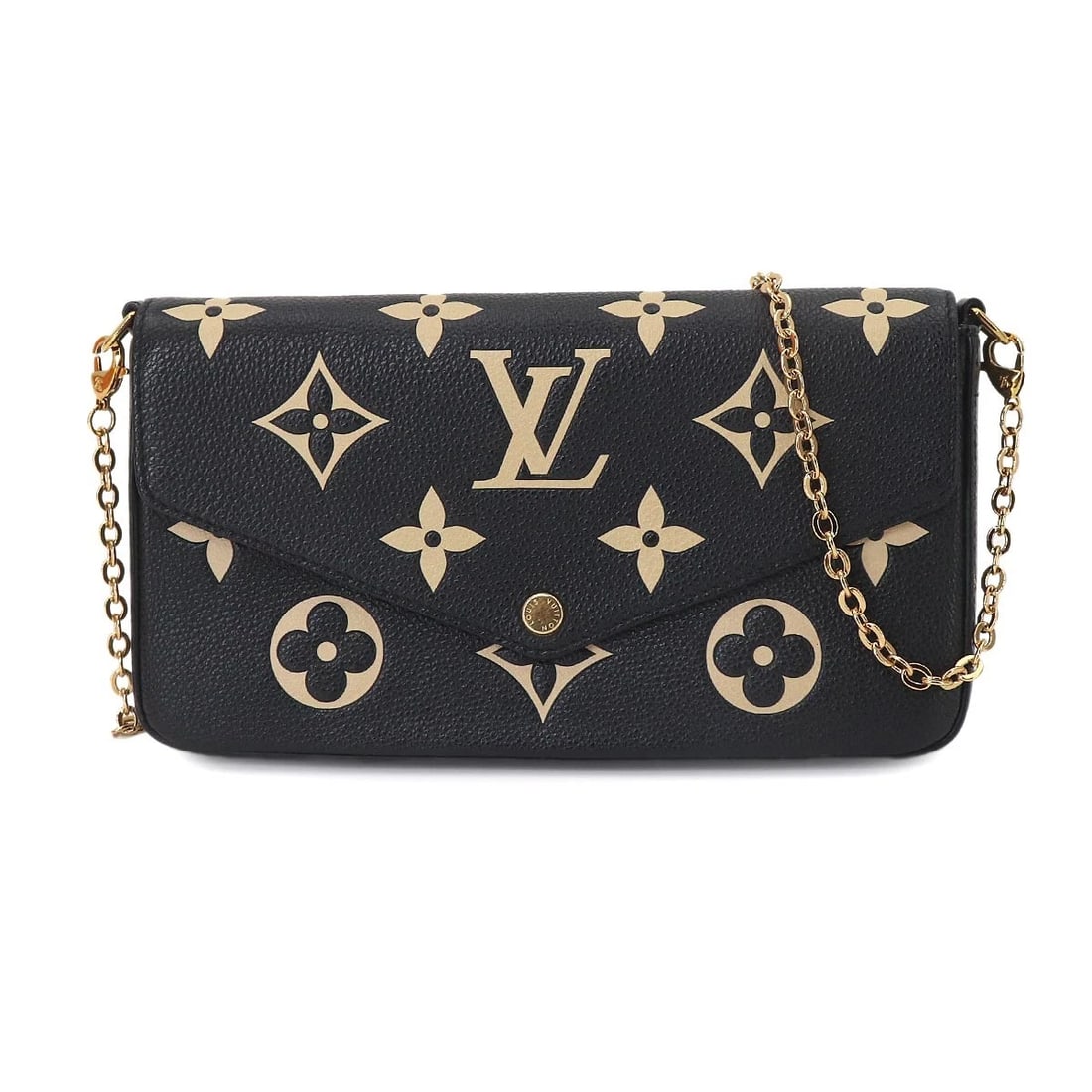 LOUIS VUITTON BICOLOR MONOGRAM EMPREINTE FELICIE POCHETTE: LOUIS VUITTON Bicolor Monogram Empreinte Felicie Pochette Brand: LOUIS VUITTON Type/Style: Chain Wallet Material: Bicolor Monogram Empreinte Leather Color: Black , Beige Size: W 8.46 inch, H 4.72 inch