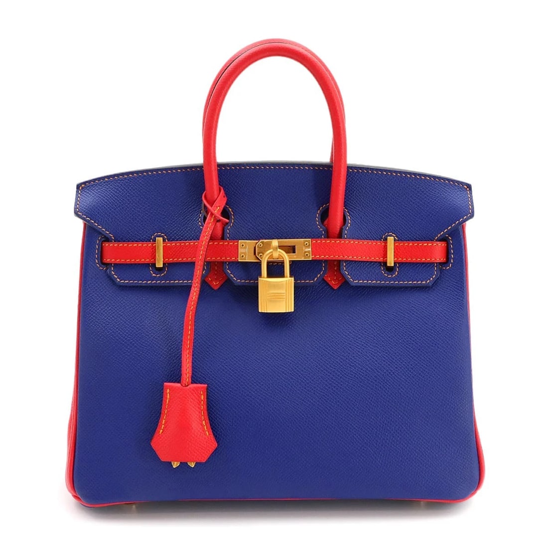 HERMES BIRKIN 25 SPO HAND BAG EPSOM BLUE: HERMES Birkin 25 SPO Hand Bag Epsom Blue Brand: HERMES Type/Style: Hand Bag Material: Epsom Color: Blue Electrique , Rouge Tomate Size: W 9.84 inch, H 8.27 inch, D 5.31 inch Accessories: None