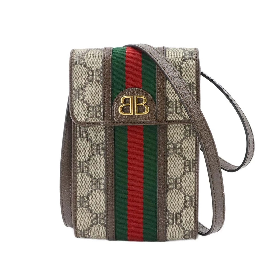 BALENCIAGA GUCCI THE HACKER PROJECT PHONE HOLDER: BALENCIAGA GUCCI The Hacker Project Phone Holder Brand: BALENCIAGA Type/Style: Shoulder Bag Material: PVC , Leather Color: Beige , Brown Size: W 4.53 inch, H 6.89 inch, D 1.18 inch Accessories: No