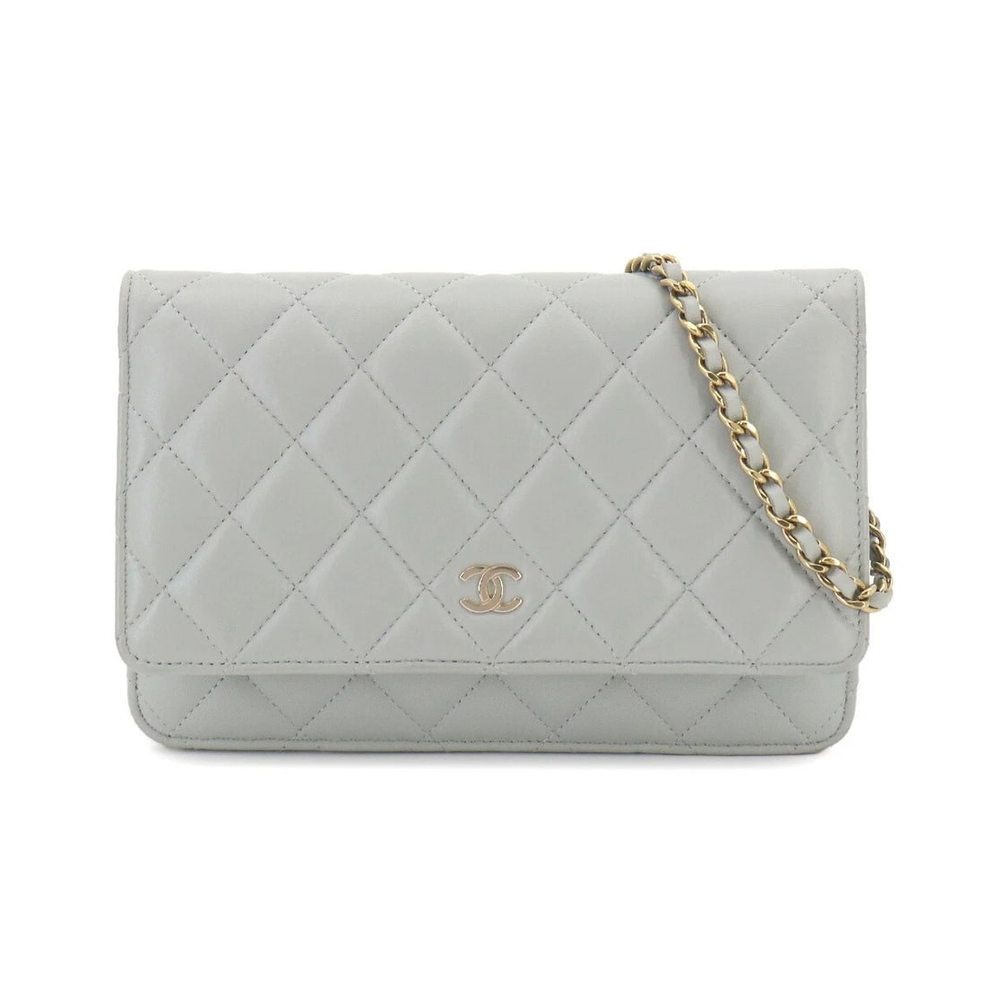 CHANEL MATELASSE CLASSIC CHAIN WALLET LEATHER LIGHT GRAY: CHANEL Matelasse Classic Chain Wallet Leather Light gray Brand: CHANEL Type/Style: Long Wallet Material: Leather Color: Light gray Size: W 7.68 inch, H 4.72 inch, D 1.18 inch Accessories: None
