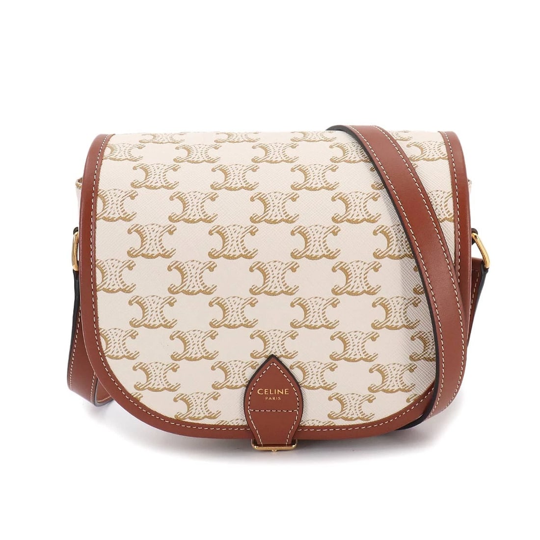 CELINE TRIOMPHE MEDIUM FOLCO SHOULDER BAG PVC LEATHER: CELINE Triomphe Medium Folco Shoulder Bag PVC Leather Brand: CELINE Type/Style: Shoulder Bag Material: PVC , Leather Color: White , Brown Size: W 7.09 inch, H 6.30 inch, D 2.76 inch Accessories: None