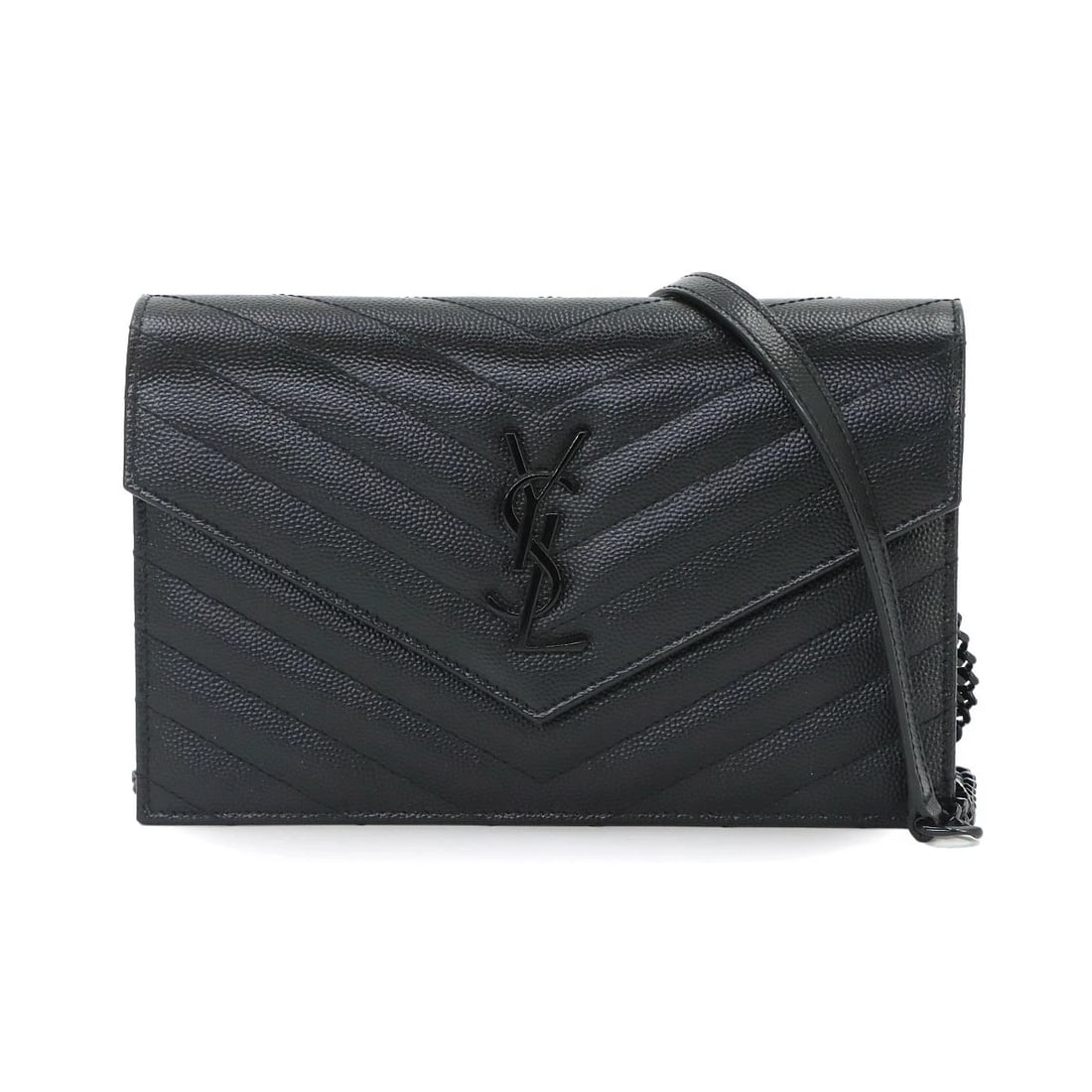 SAINT LAURENT CASSANDRE CHAIN WALLET LEATHER BLACK: SAINT LAURENT Cassandre Chain Wallet Leather Black Brand: SAINT LAURENT Type/Style: Chain Wallet Material: Leather Color: Black Size: W 7.48 inch, H 4.92 inch, D 1.38 inch Accessories: None